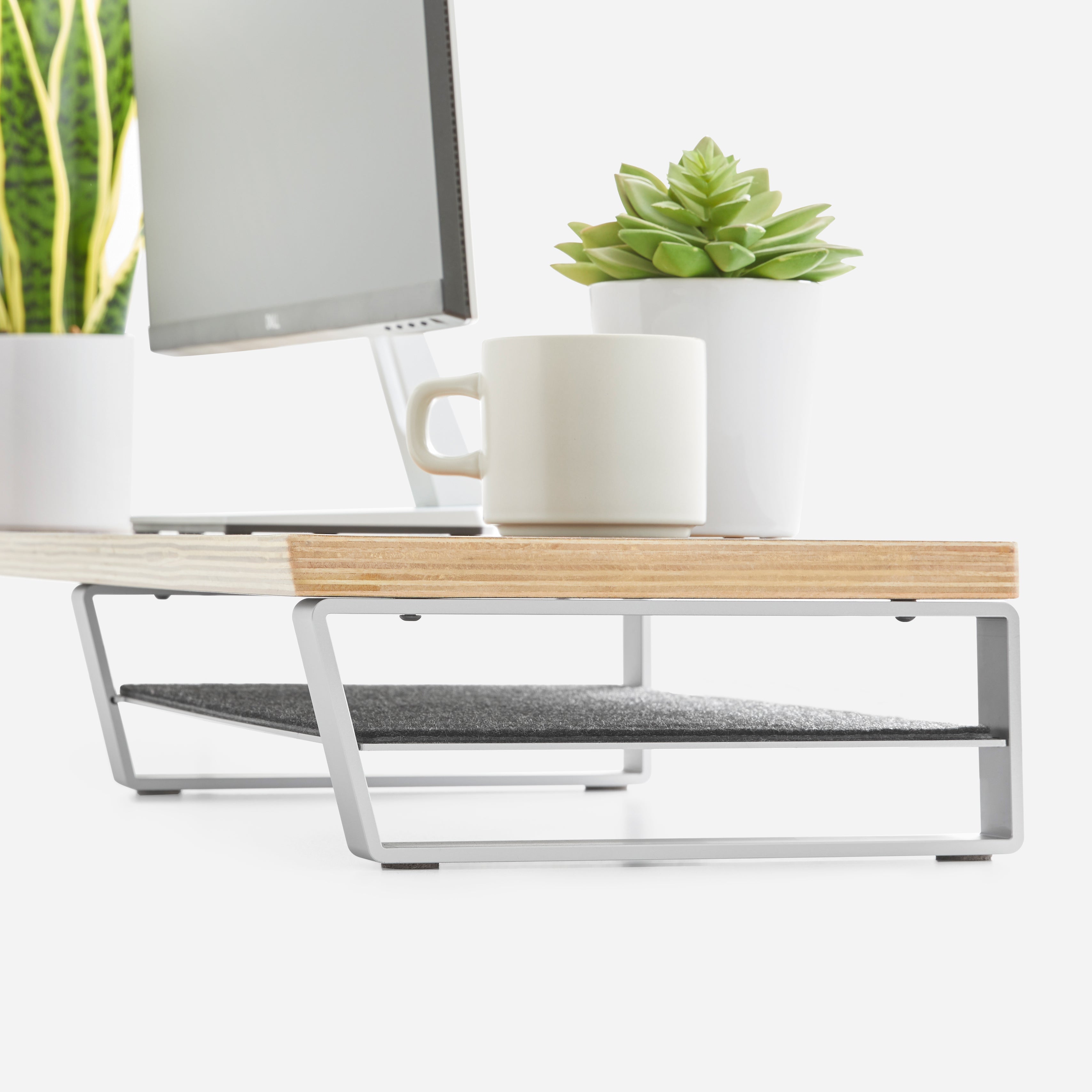HumanCentric Desk Shelf Office Monitor Riser, Monitor Stand Riser Drawer,  Video Conference Lighting, Black Vegan Leather Ultra Thin Desk Mat and